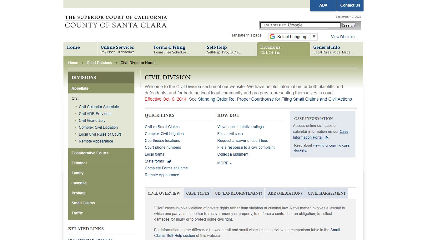 Civil Division Home Page - Superior Court of California, County of ...